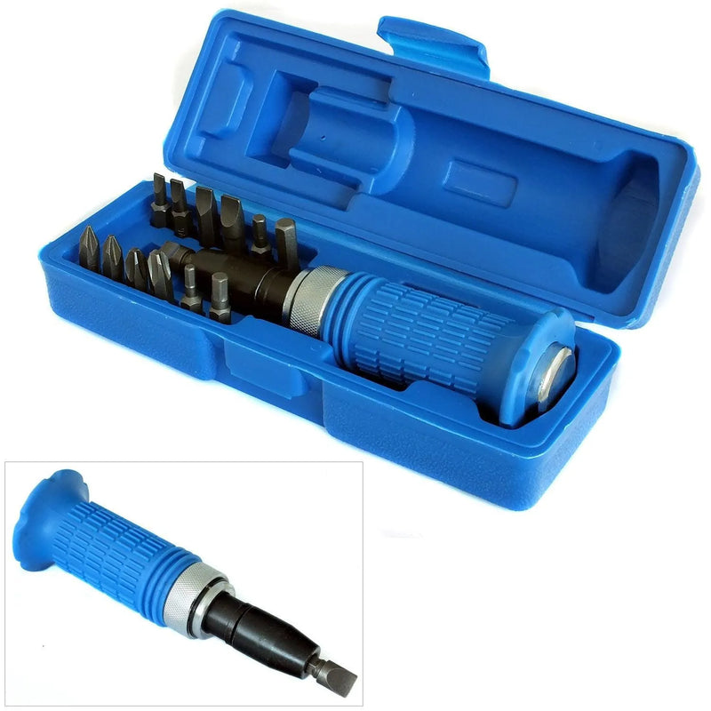 tooltime Impact Driver Bolster Screwdriver Kit 1/2" Dr + 13 Philips Flat Hex  Bits & Case