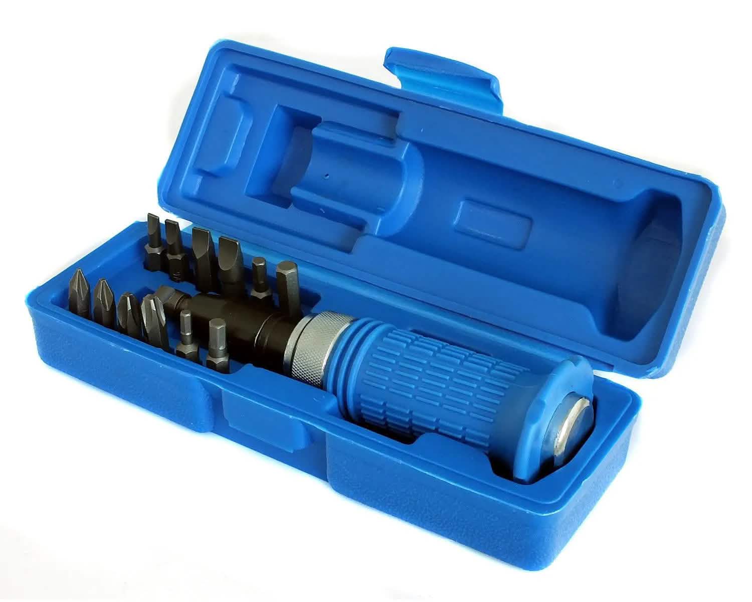 tooltime Impact Driver Bolster Screwdriver Kit 1/2" Dr + 13 Philips Flat Hex  Bits & Case