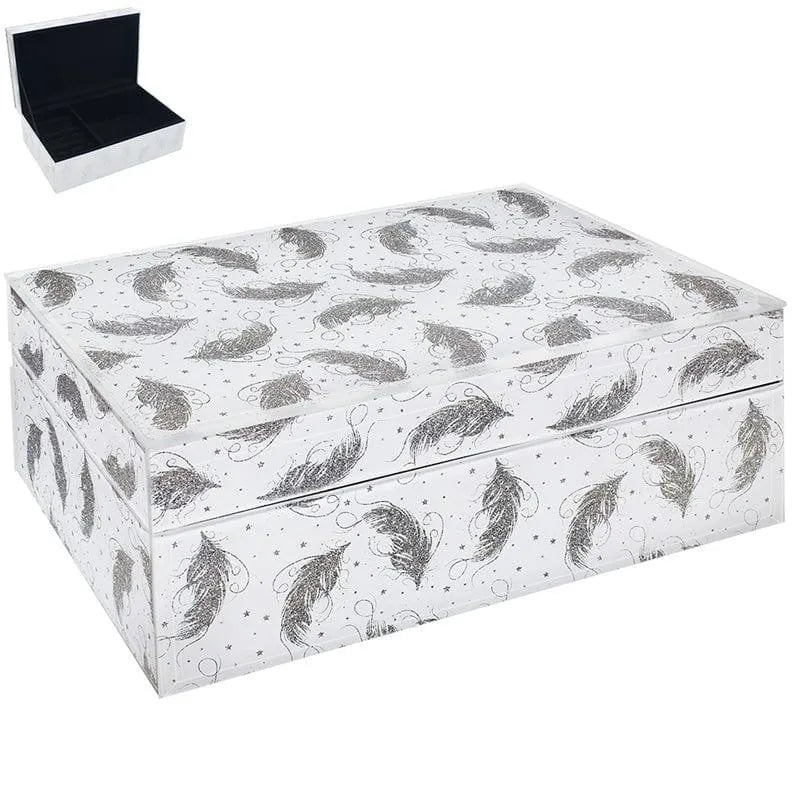 tooltime Jewellery Box Glitter Feather Jewellery Box White and Silver