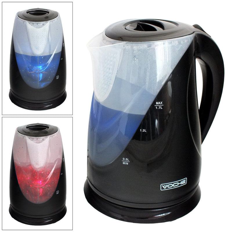tooltime kettle Gloss Black 1.7 Litre Cordless 2200W Electric Jug Kettle + 750W 2 Slice Black Toaster