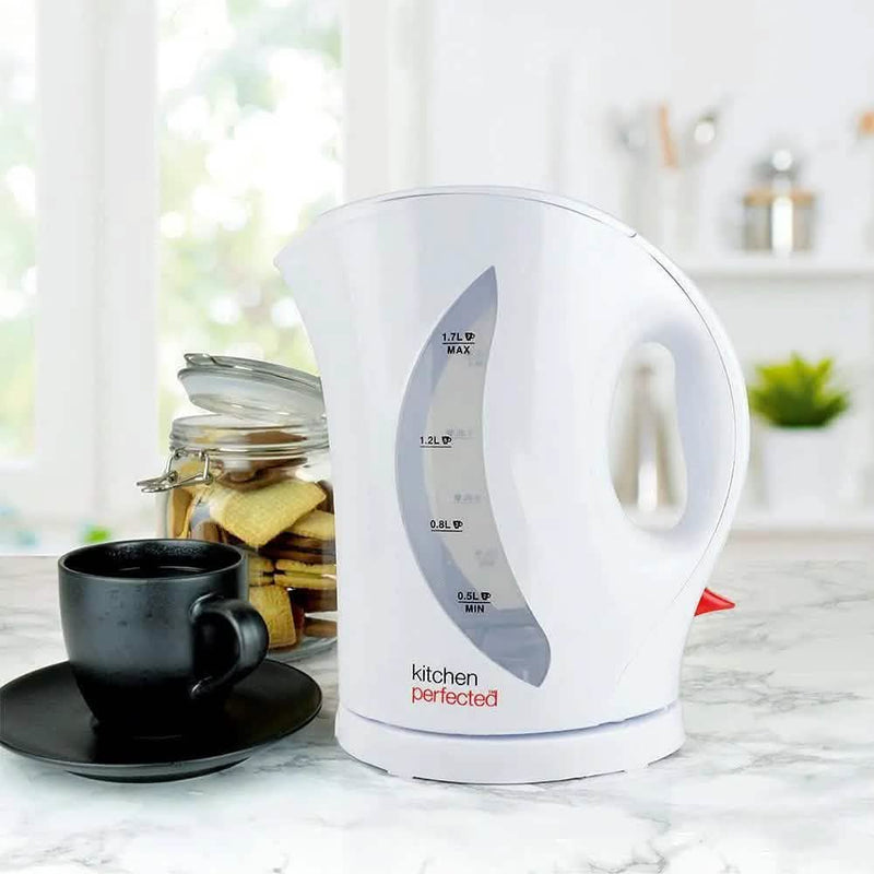 tooltime kettle White 1.7Ltr Electric Cordless Kettle + 2 Slice Wide Slot Cool Touch Toaster Set