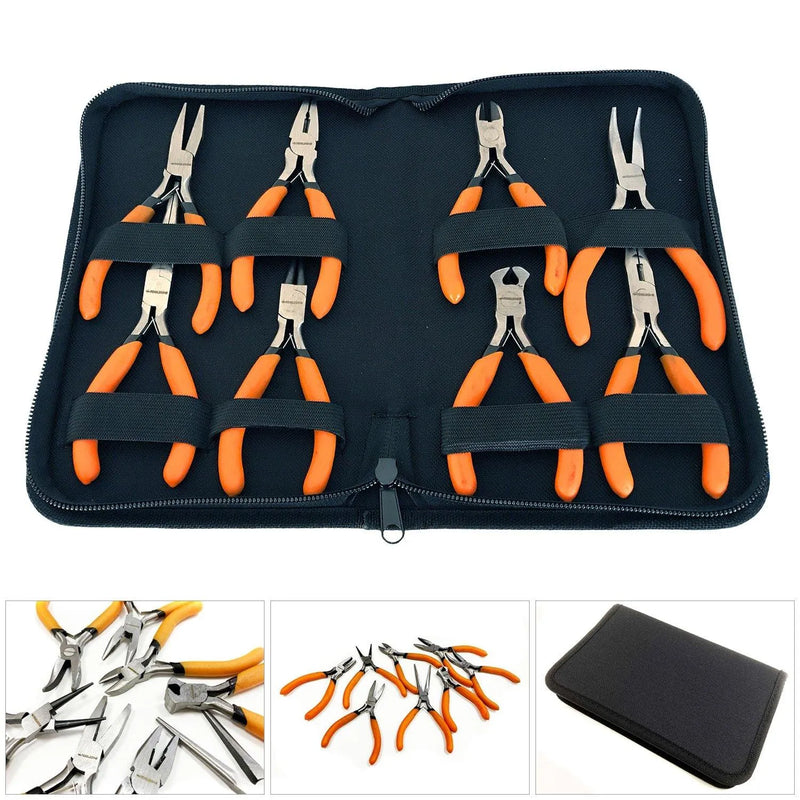 tooltime Mini Pliers Set Precision Crv + Case Jewellery Making Electronics Repair (8Pce)