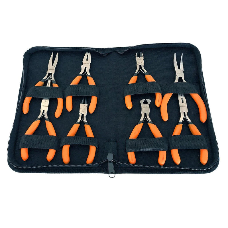 tooltime Mini Pliers Set Precision Crv + Case Jewellery Making Electronics Repair (8Pce)