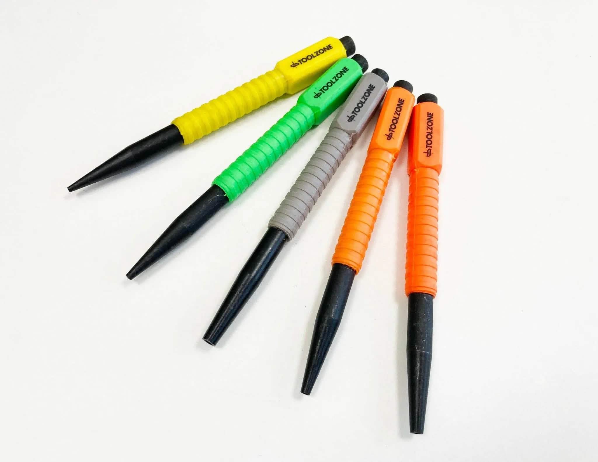 tooltime Nail Punch Set 5Pc Heat Treated Steel Coloured - Soft Grip