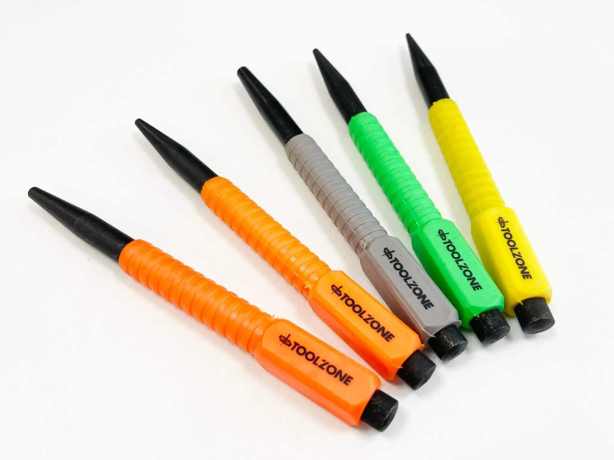 tooltime Nail Punch Set 5Pc Heat Treated Steel Coloured - Soft Grip