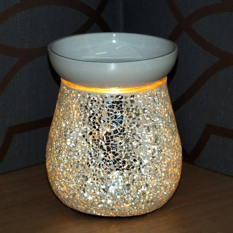 tooltime oil warmer Electric Wax Melt Burner Lamp Scented Tart Fragrance Aroma Warmer Silver Mosaic Crackle