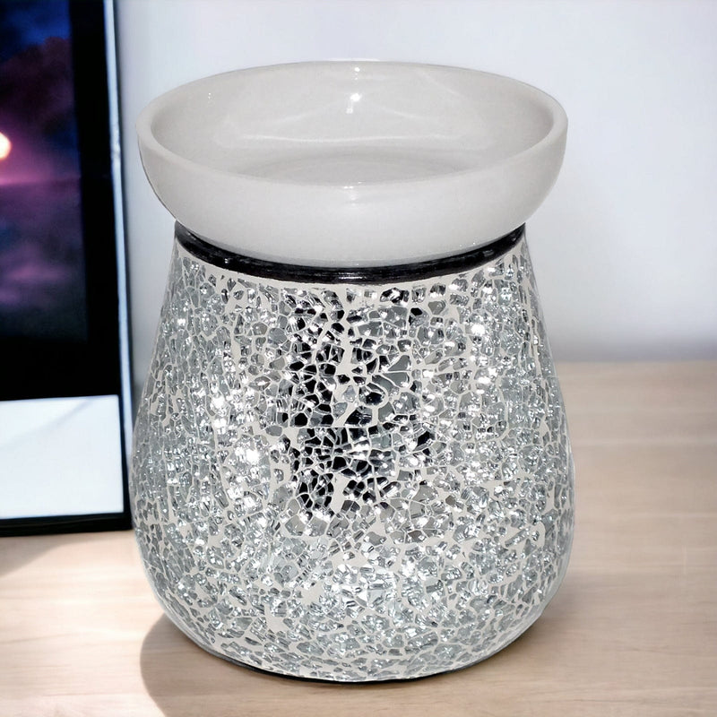 tooltime oil warmer Electric Wax Melt Burner Lamp Scented Tart Fragrance Aroma Warmer Silver Mosaic Crackle