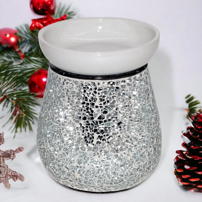 tooltime oil warmer Electric Wax Melt Burner Lamp Scented Tart Fragrance Aroma Warmer Silver Mosaic Crackle