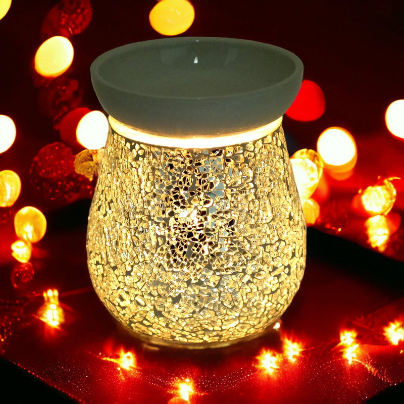 tooltime oil warmer Electric Wax Melt Burner Lamp Scented Tart Fragrance Aroma Warmer Silver Mosaic Crackle