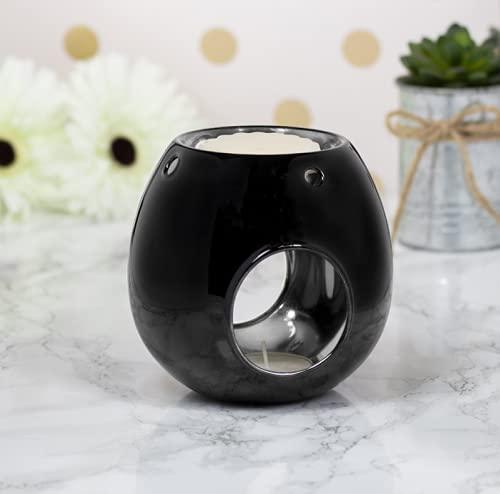 tooltime oil warmer Luxury Glass Round Wax Melt Warmer Oil Burner Tea Light Aroma  Black