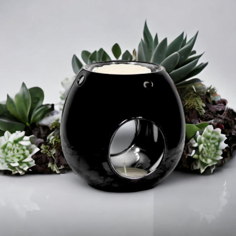 tooltime oil warmer Luxury Glass Round Wax Melt Warmer Oil Burner Tea Light Aroma  Black