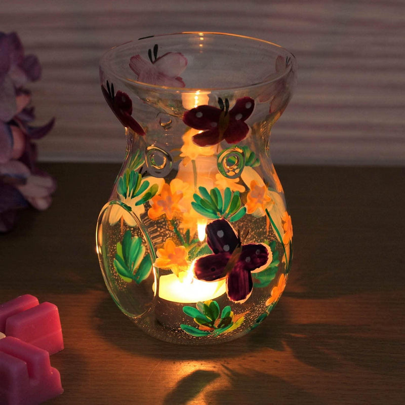 tooltime oil warmer Luxury Glass Round Wax Melt Warmer Oil Burner Tea Light Aroma Butterflies