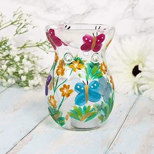tooltime oil warmer Luxury Glass Round Wax Melt Warmer Oil Burner Tea Light Aroma Butterflies