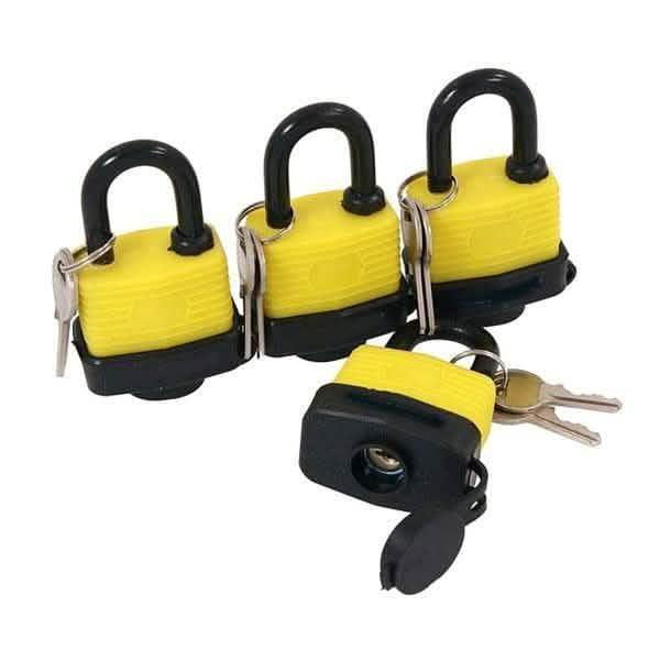 tooltime Padlock 4 X Heavy Duty 40Mm Keyed Alike Steel Padlocks Water Resistant Plastic Covered