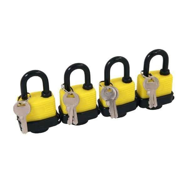 tooltime Padlock 4 X Heavy Duty 40Mm Keyed Alike Steel Padlocks Water Resistant Plastic Covered