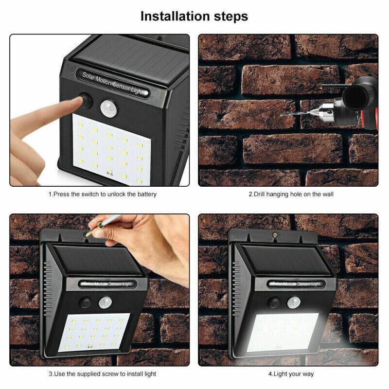 tooltime PIR Motion Sensor Security Lights Pack of 2 Solar Wall Lights 30 LED PIR Motion Sensor Security Lamps