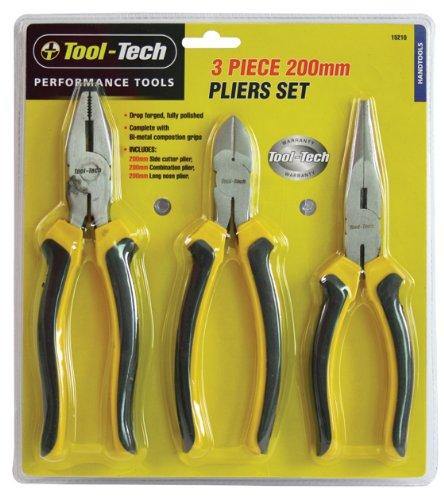 tooltime Pliers 3Pc 200Mm Plier Set - Combination, Long Nose And Side Cutting Pliers
