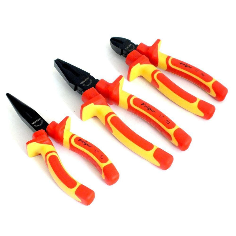 tooltime Pliers 3Pc Pro Quality Electricians Vde Pliers Set Fully Insulated Grip Wire Cutters