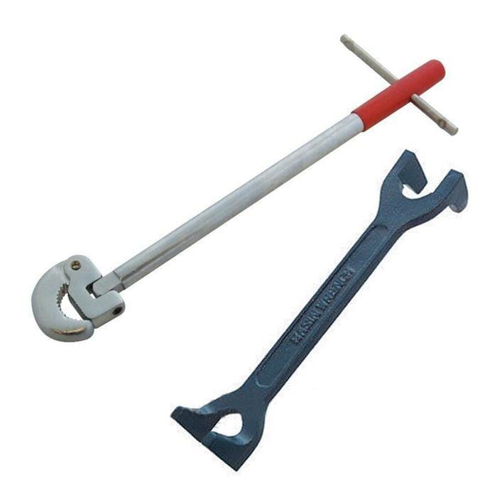 tooltime Plumbers Fixed Basin Wrench & 11" Adjustable Tap Nut Spanner Bath