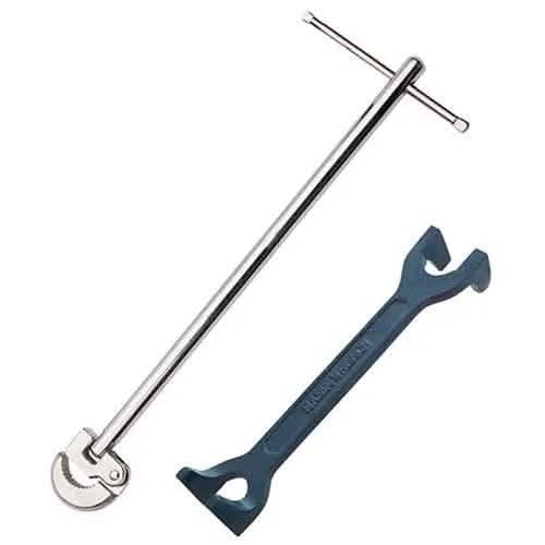 PLUMBERS 15mm + 22mm FIXED BASIN WRENCH AND 16" 400mm ADJUSTABLE TAP NUT SPANNER
