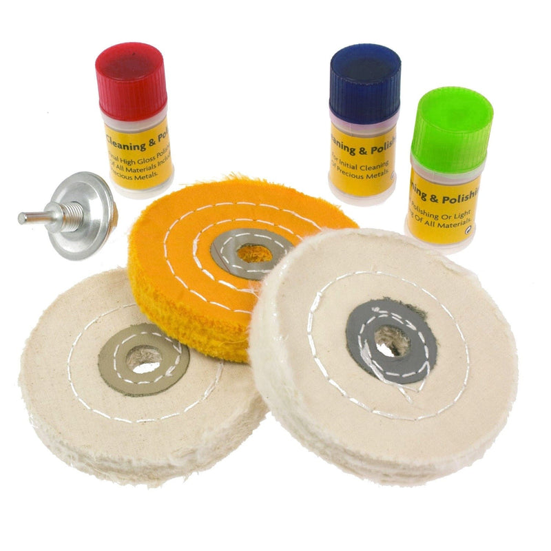 tooltime Polisher Buffing Wheel Kit Metal Cleaning Polishing + Compound Blocks Fits Drill (7Pc)