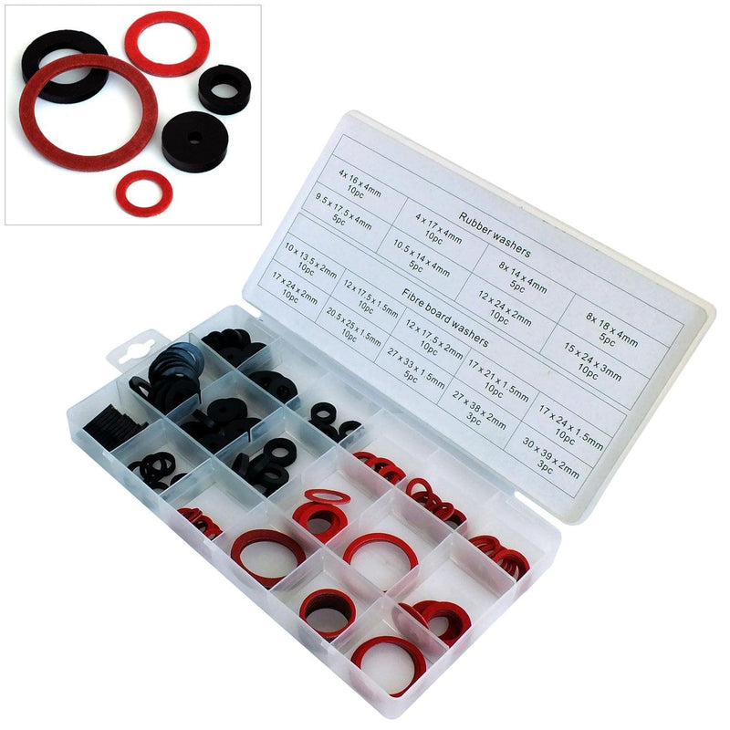 tooltime Sealing Washer Set 141pc Assorted Rubber & Fibre Washers in Case O Ring Seals