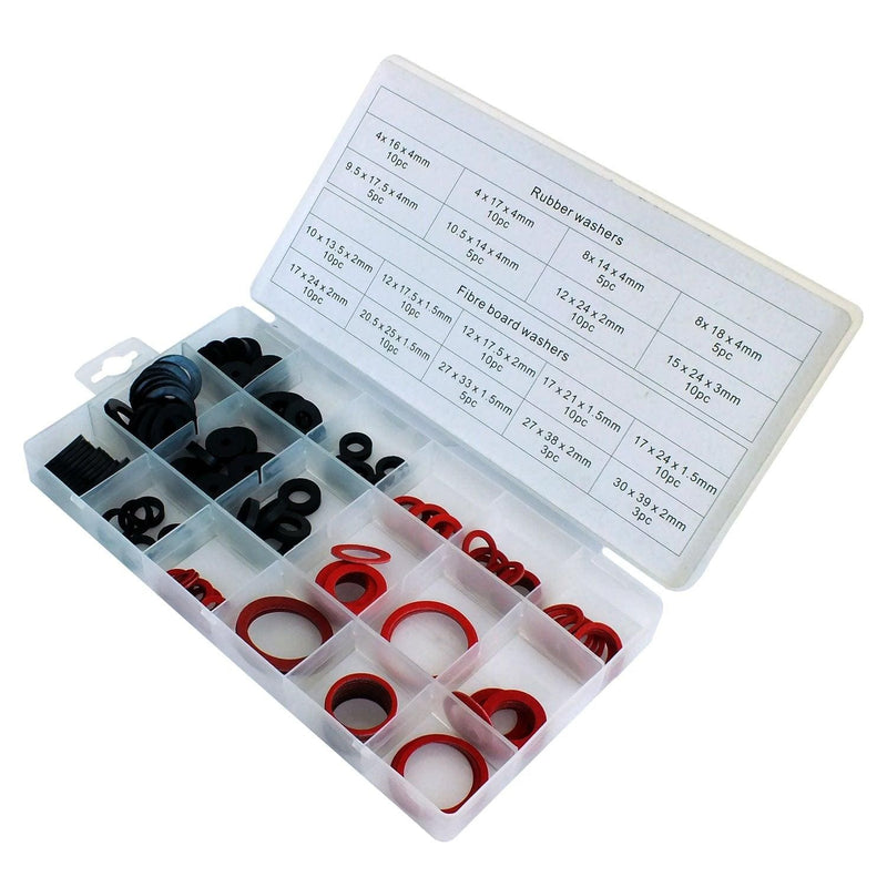 tooltime Sealing Washer Set 141pc Assorted Rubber & Fibre Washers in Case O Ring Seals