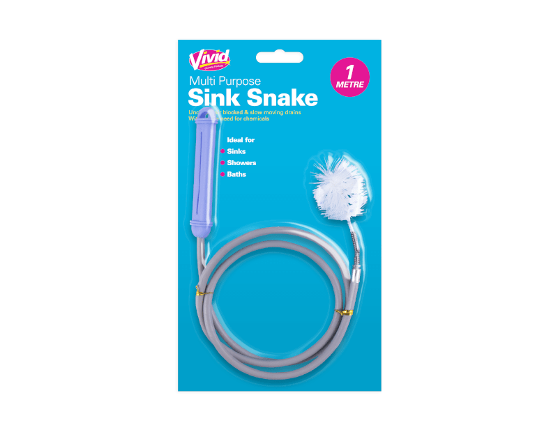 tooltime Sink Snake Drain Unblocker Unclogs Blockages Hair Chemical Free Multi Purpose 1m