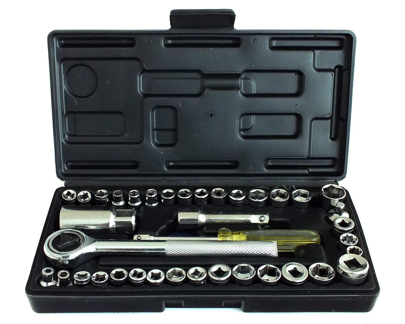 tooltime Socket Set 40pc Socket Set 1/4" & 3/8" Drive Metric Imperial Sockets Ratchet Driver in Case