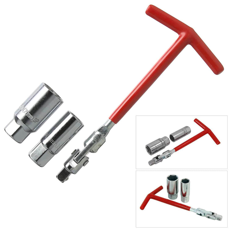 tooltime Spark Plug Sockets Spark Plug Wrench Set 3pc Flexible T-Handle Removal Tool 3/8" 16 + 21mm Sockets