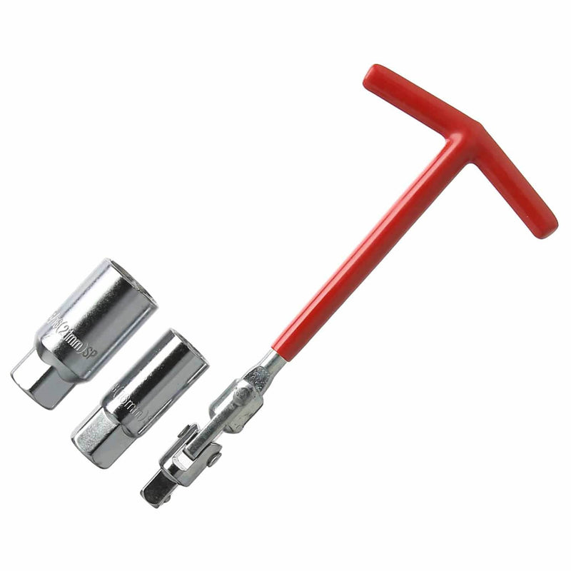 tooltime Spark Plug Sockets Spark Plug Wrench Set 3pc Flexible T-Handle Removal Tool 3/8" 16 + 21mm Sockets
