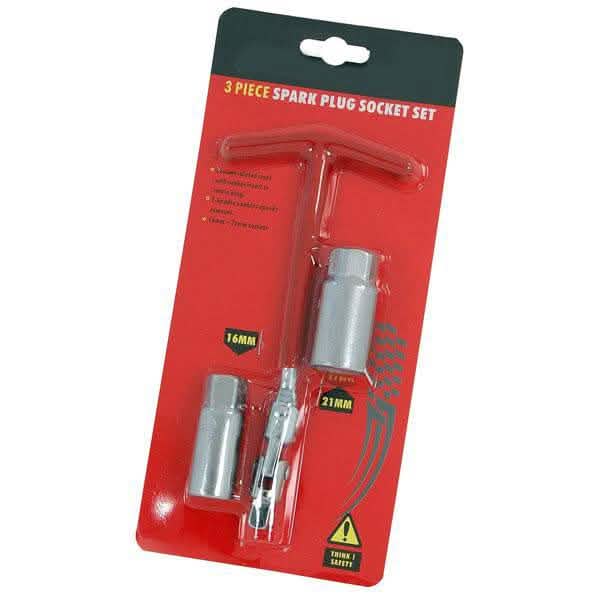tooltime Spark Plug Sockets Spark Plug Wrench Set 3pc Flexible T-Handle Removal Tool 3/8" 16 + 21mm Sockets