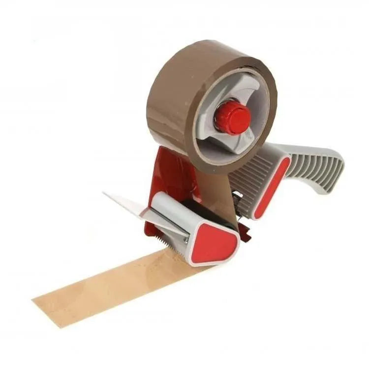 tooltime Tape Dispenser Gun 2" Tape Gun Dispenser + 6 Rolls Of Brown Packing Tape 48mm X 50M