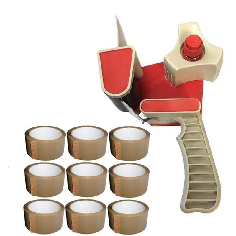 tooltime Tape Gun Dispenser 50Mm + 9 Rolls Brown Packing Tape - 66M Box Packing Parcel