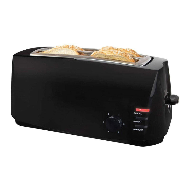 tooltime Toasters 1400W BLACK 4-SLICE WIDE SLOT BAGEL MUFFIN TOASTER VARIABLE BROWNING & DEFROST
