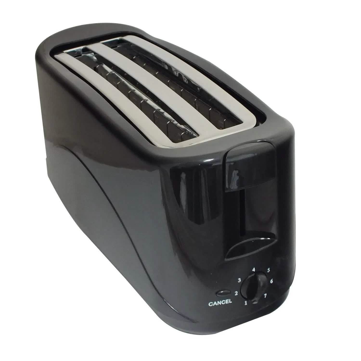 tooltime Toasters Premium Black 1300W 4-Slice Cool Touch Toaster W/ Crumb Tray 7 Browning Settings