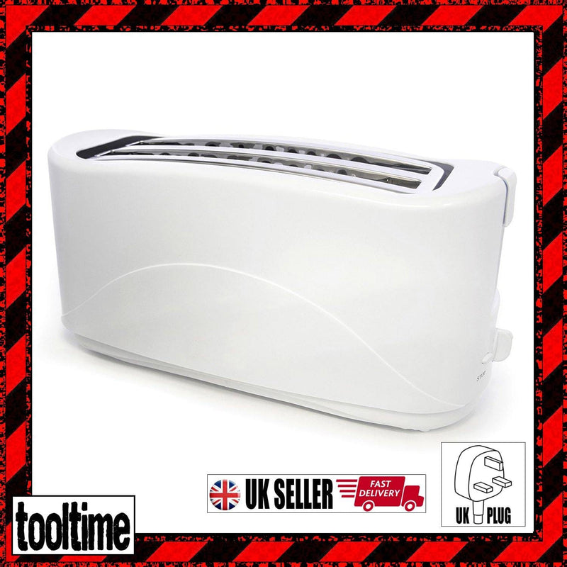 tooltime Toasters PREMIUM WHITE 1300W 4-SLICE COOL TOUCH TOASTER w/ CRUMB TRAY 7 BROWNING SETTINGS