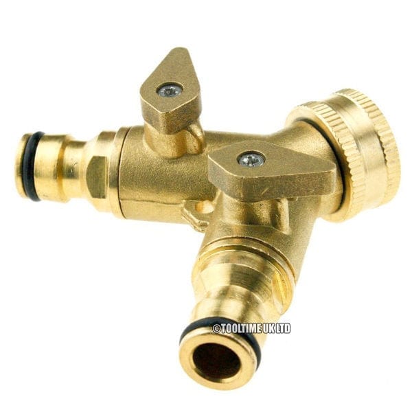 tooltime Tooltime Solid Brass Hose Pipe Double Tap Connector Dual Adaptor Splitter
