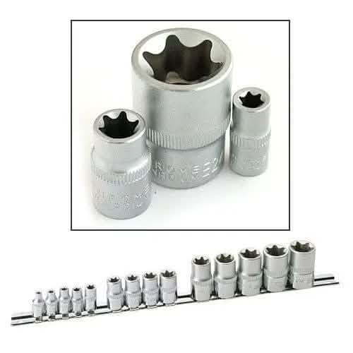 tooltime Torx Sockets 14Pc Chrome Vanadium Female Tx Star Torx Star Socket Set On Sockets Rail E4-E24