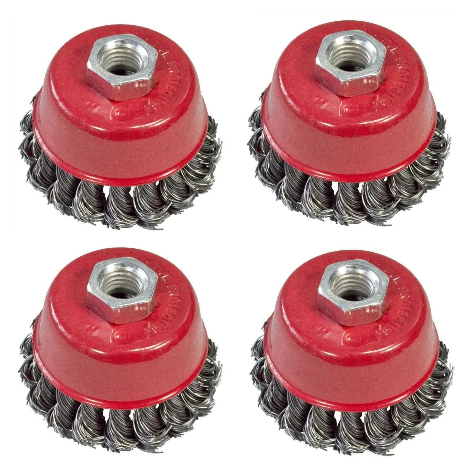 tooltime Twist Knot Wire Cup Brush 4" & 3" DIA TWIST KNOT WIRE WHEEL & CUP BRUSH SETS M14 FOR ANGLE GRINDERS