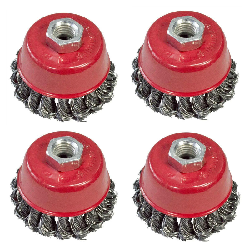 tooltime Twist Knot Wire Cup Brush 4" & 3" DIA TWIST KNOT WIRE WHEEL & CUP BRUSH SETS M14 FOR ANGLE GRINDERS