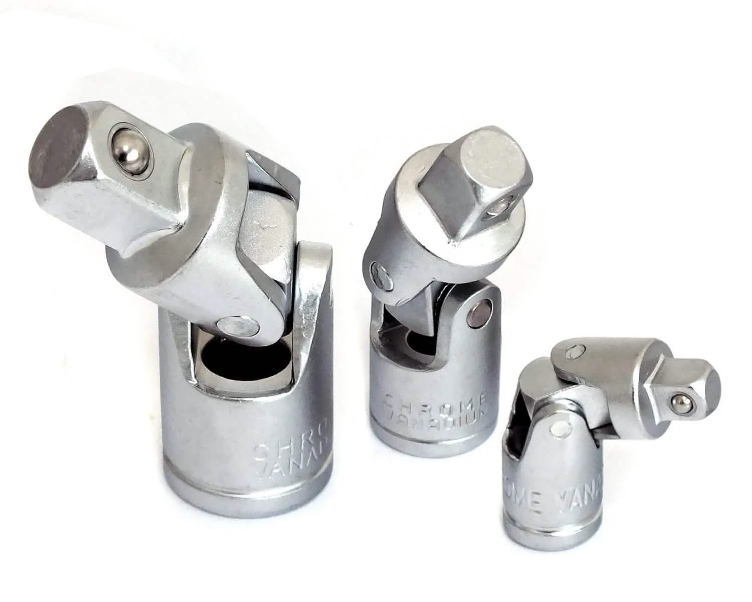 tooltime Universal Joint Socket Adapters 3 Piece Flexible Swivel Knuckles 1/4" 3/8" 1/2"