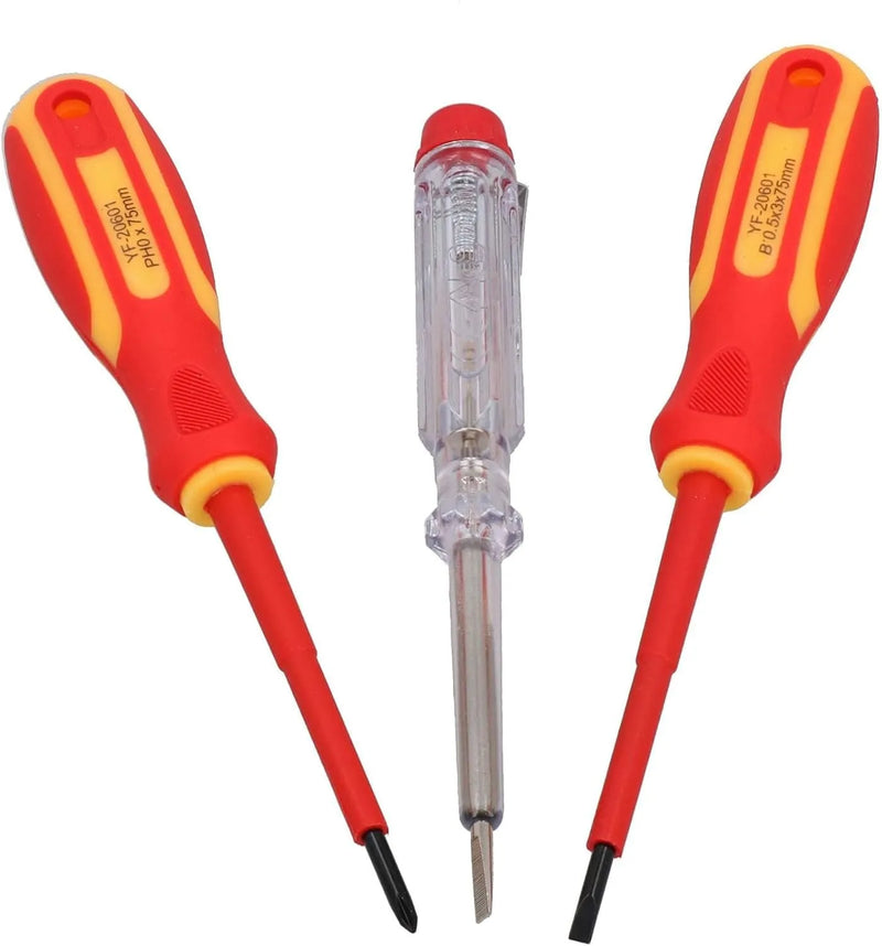 tooltime VDE screwdrivers VDE Screwdriver Electricians Set + Tester 1000v Fully Insulated Magnetic 8PC