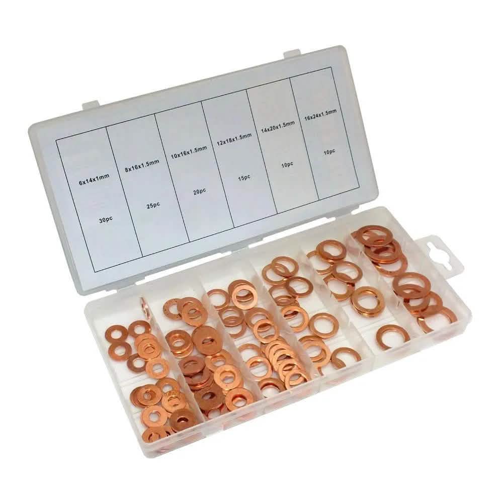 110pc Assorted Copper Washers Set Drain Sump Plug Seal Hydraulic Fittings + Case