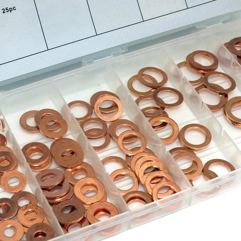 tooltime Washers 110Pc Assorted Copper Washers Set Drain Sump Plug Seal Hydraulic Fittings + Case