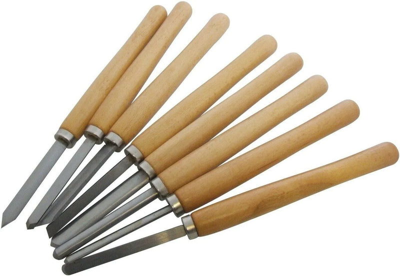 Pro Wood Lathe Chisel Set Woodworking Carving Woodturning Tools - 8 Piece - tooltime.co.uk