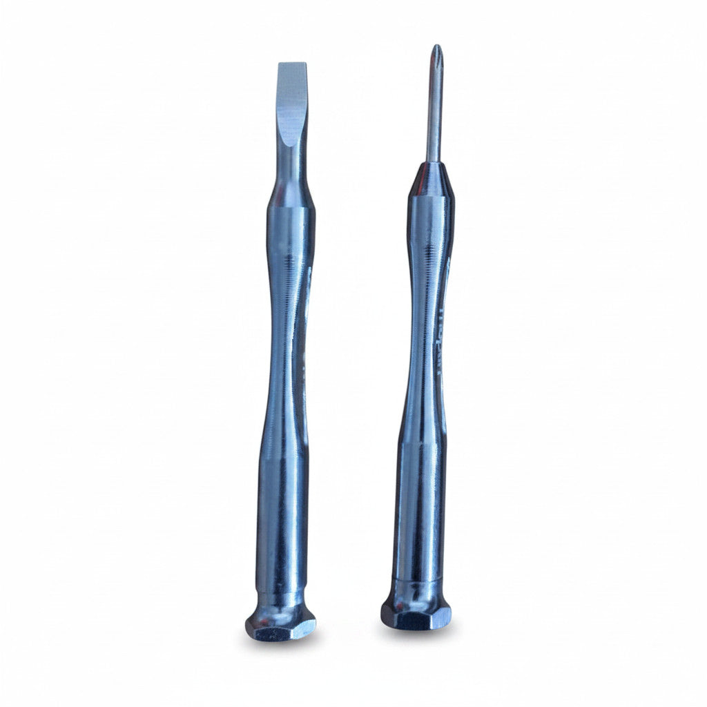 tooltime.co.uk 2pc micro screwdriver set with one flat head and one Phillips head for precision tasks