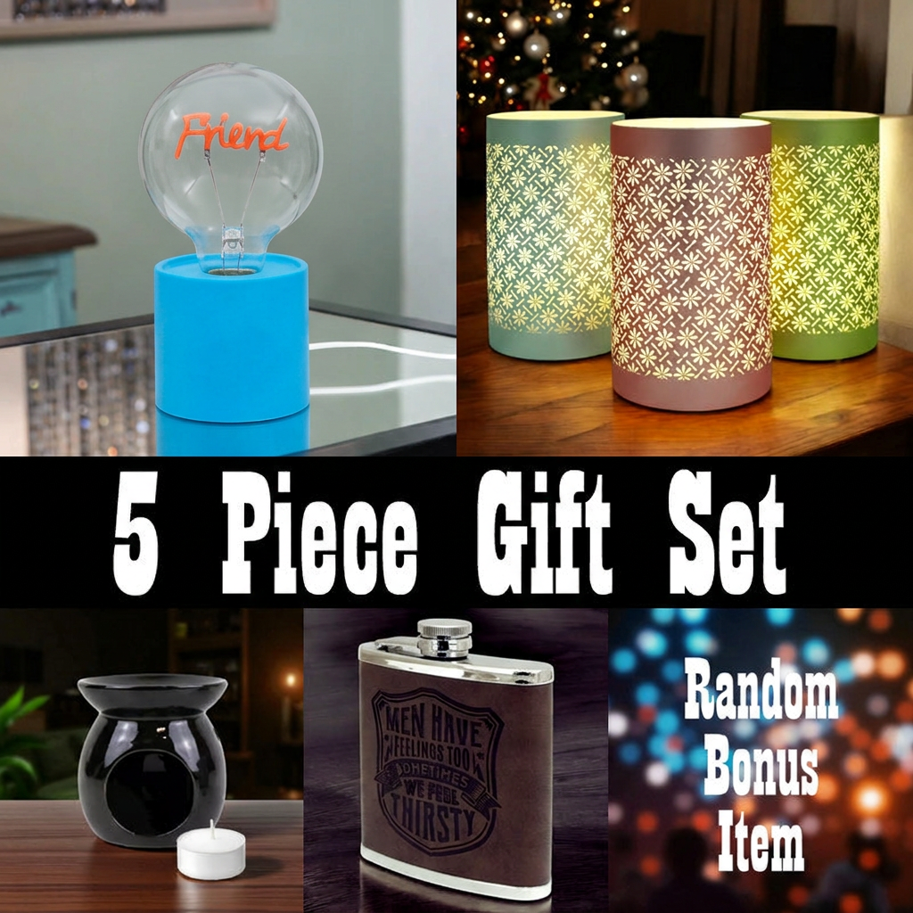 Updated gift set collage with Friend lamp