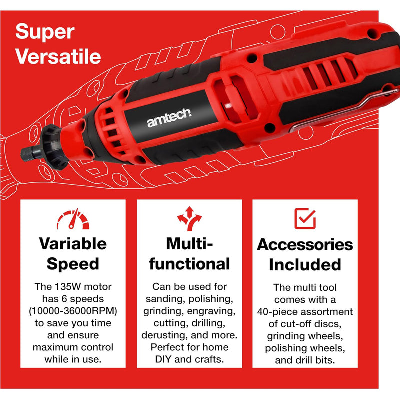 135W Mini Rotary Tool Multi Function Polisher Grinder Engraver | Includes 145pc Accessories and Storage Case