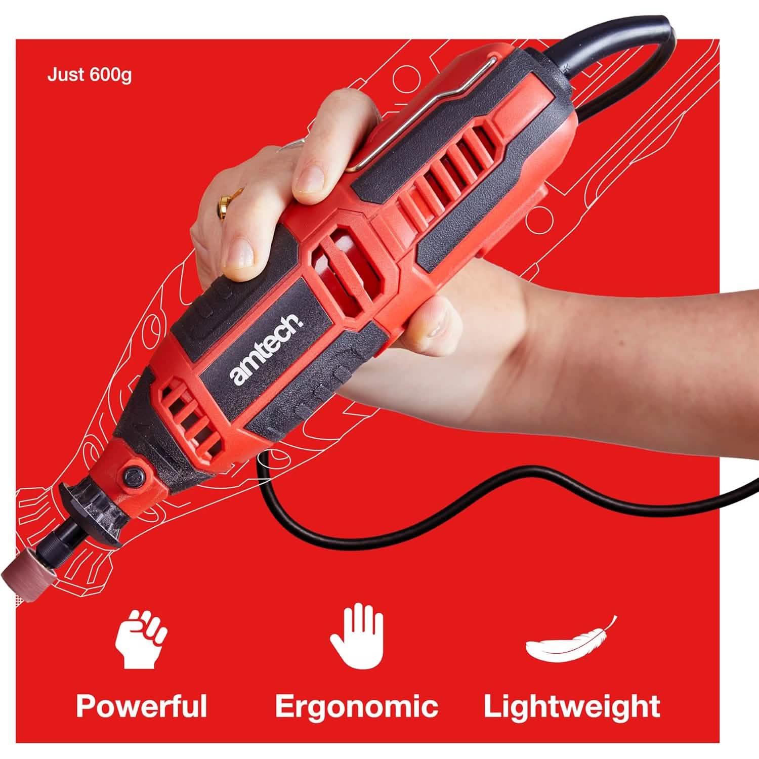 Amtech 135W Mini Rotary Tool | Multi Function Polisher Grinder Engraver + 40pc Accessories & Storage Case